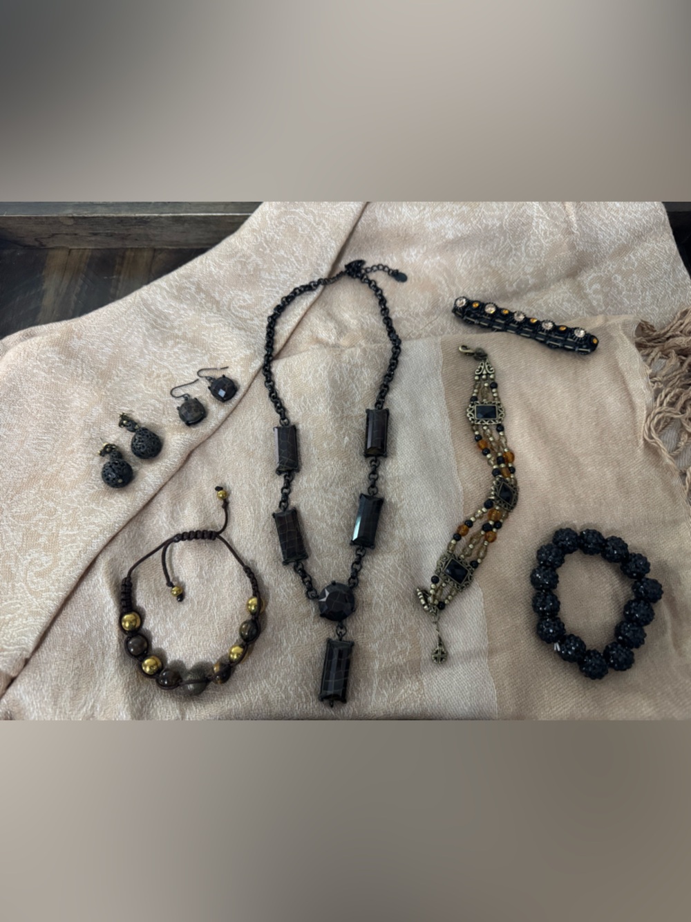 Bold Noir & Gunmetal Jewelry Lot - Gothic Glam Beaded Necklace & Bracelets